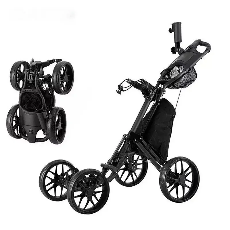 Carrito de golf plegable de aluminio de 4 ruedas con soporte ajustable para paraguas y diseño impermeable