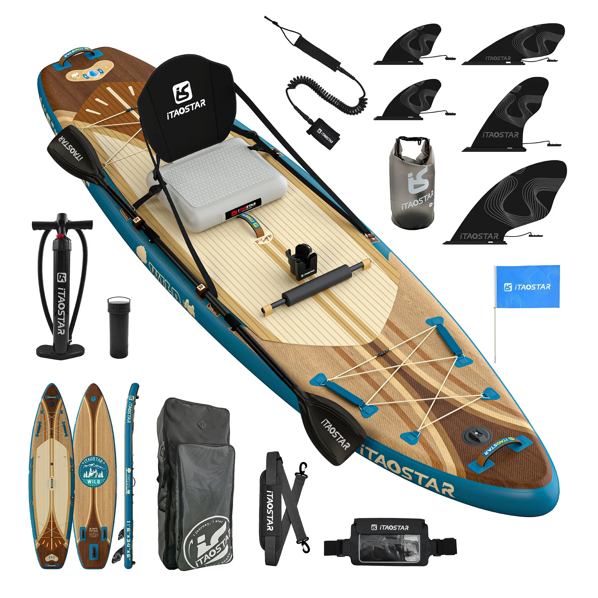 ITAOSTAR Wild W02C 11'6" x 34" x 6" aufblasbares Stand-Up-Paddle-Board (SUP) mit individuellem Logo