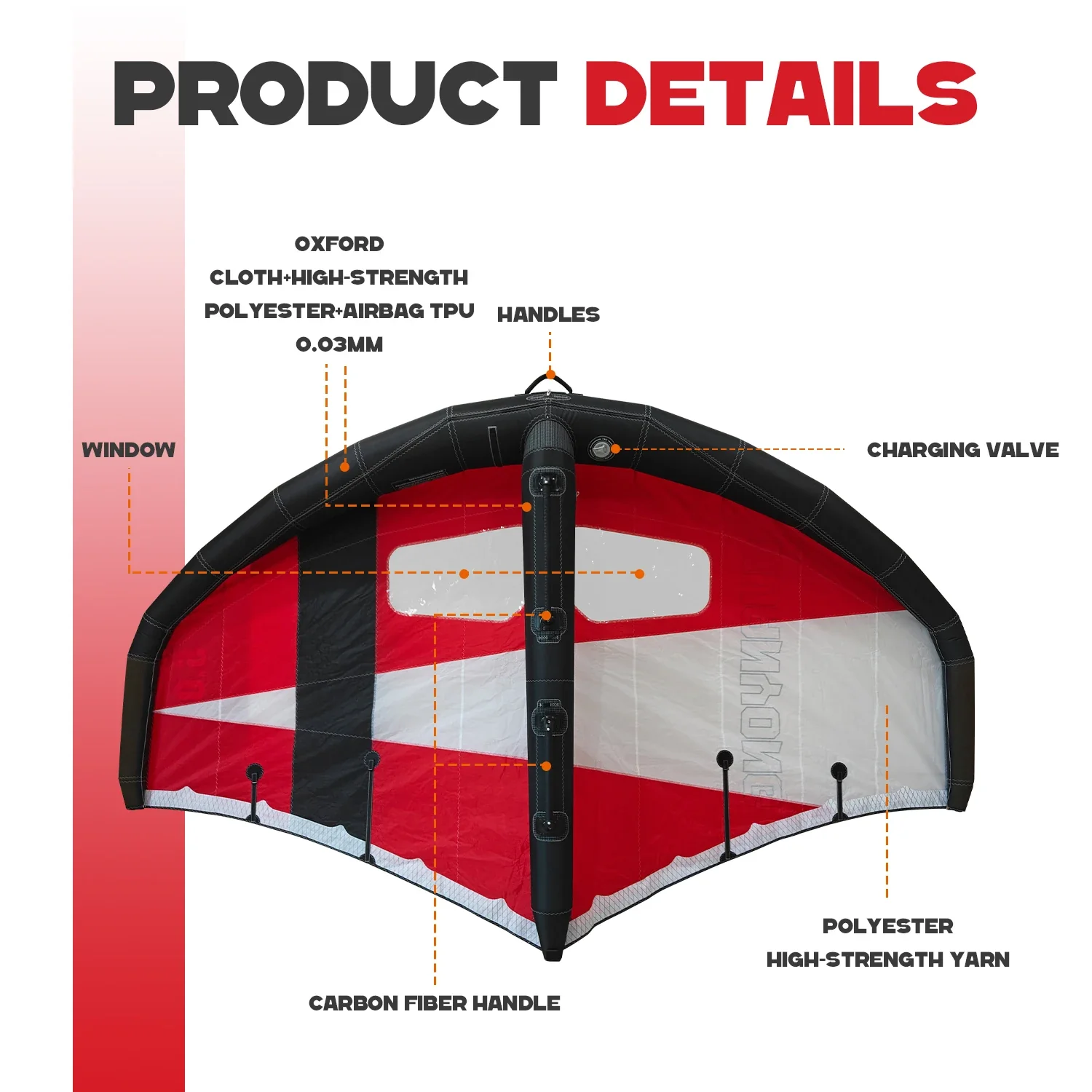 Aufblasbares Surfbrett mit Carbon-Hartgriff, UV-beständigen Hydrofoil-Flügeln und reißfestem Airbag – für Meeresgewässer