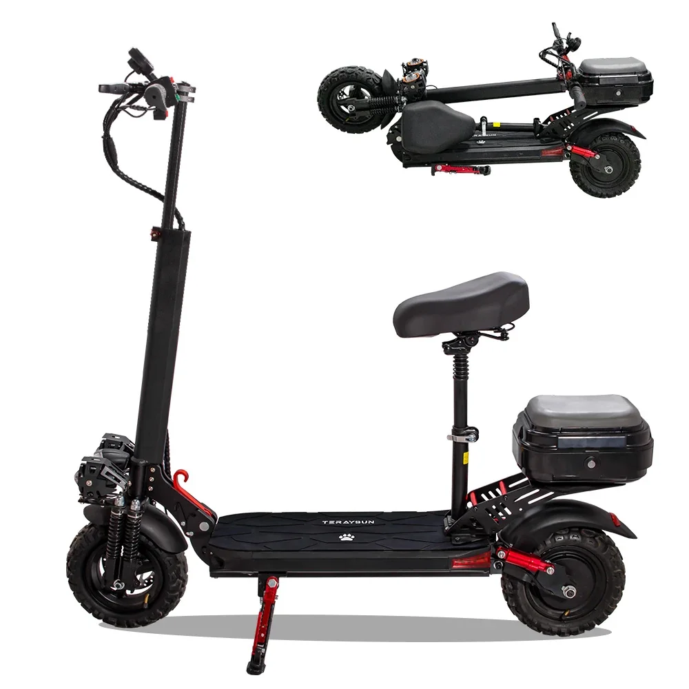 Foldable Electric Scooter with Seat, 30 Mile Range, Dual Shock Absorbers for Commuting - Adult E-Scooter with Basket