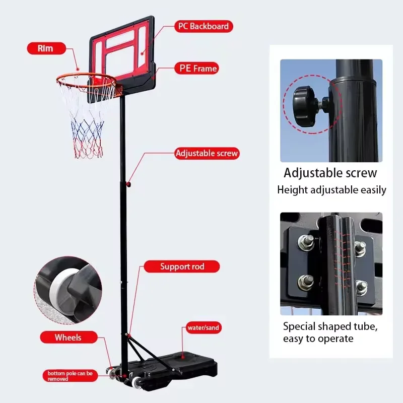 Deluxe-Basketballkorbständer, verstellbar und tragbar – für drinnen und draußen – inklusive Ball