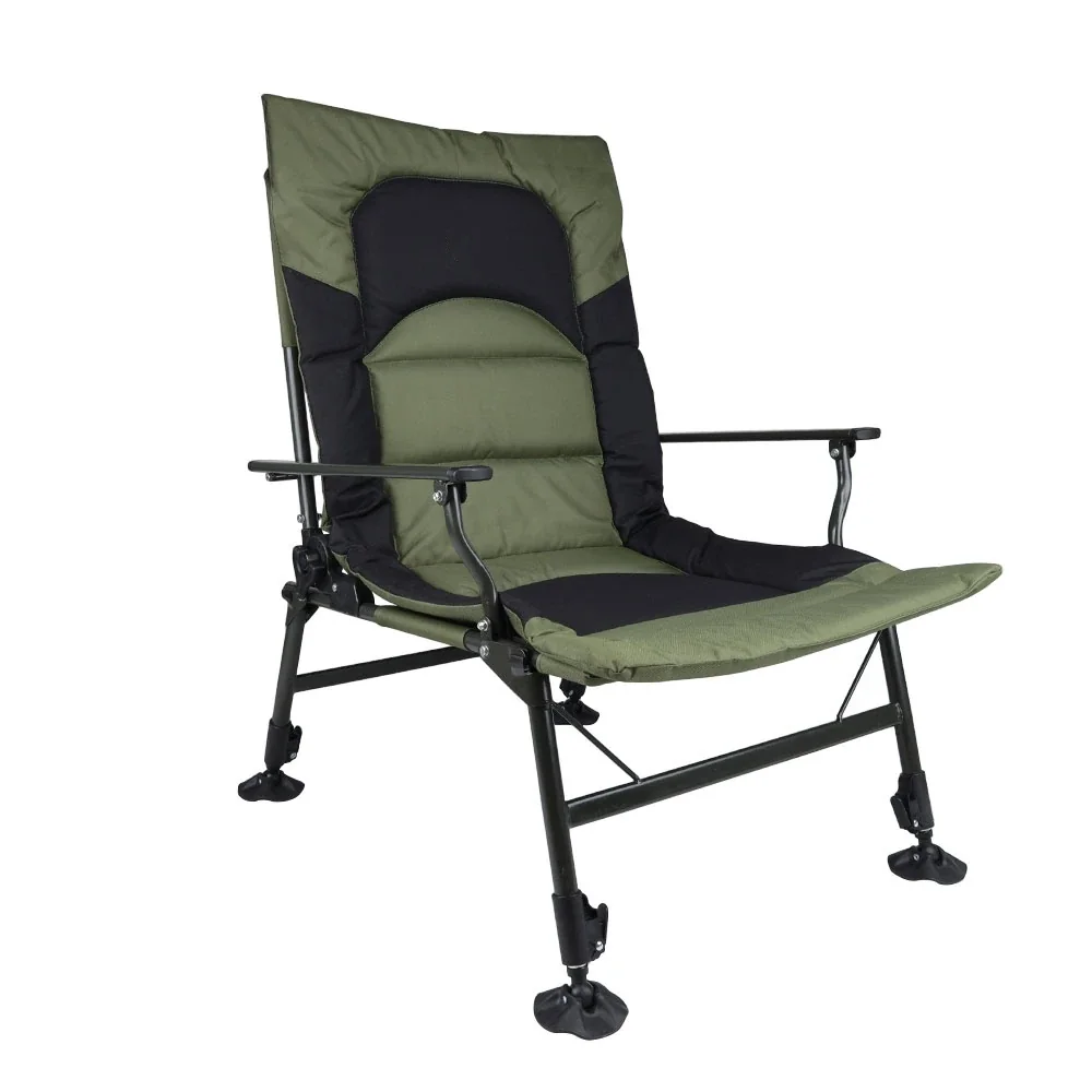 Chaise de plage pliante portable - Vert armée - Matériel de pêche et chaise de couchage pour carpes