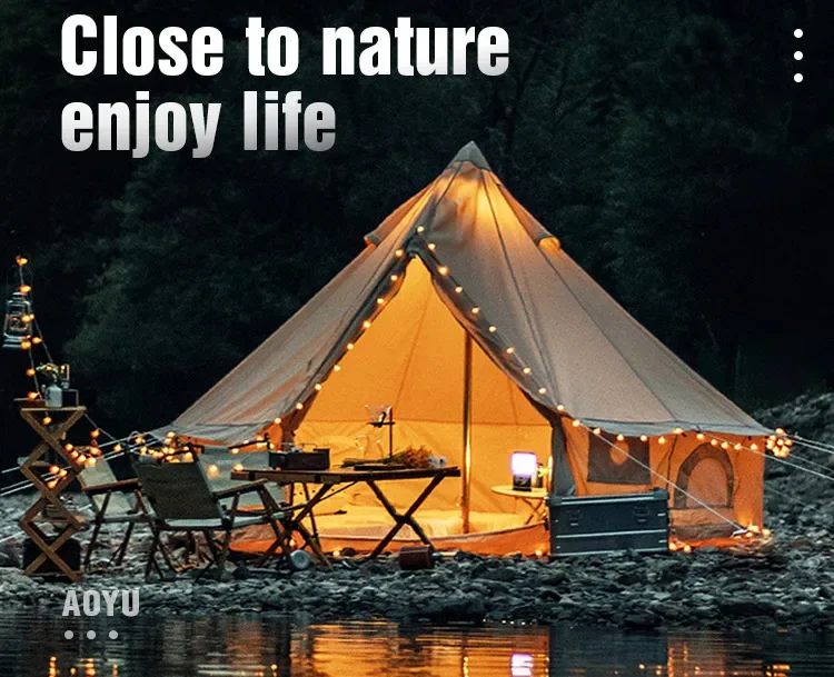 Tente de glamping de luxe pour 4 à 6 personnes - Grande cloche imperméable en toile de coton style mongol