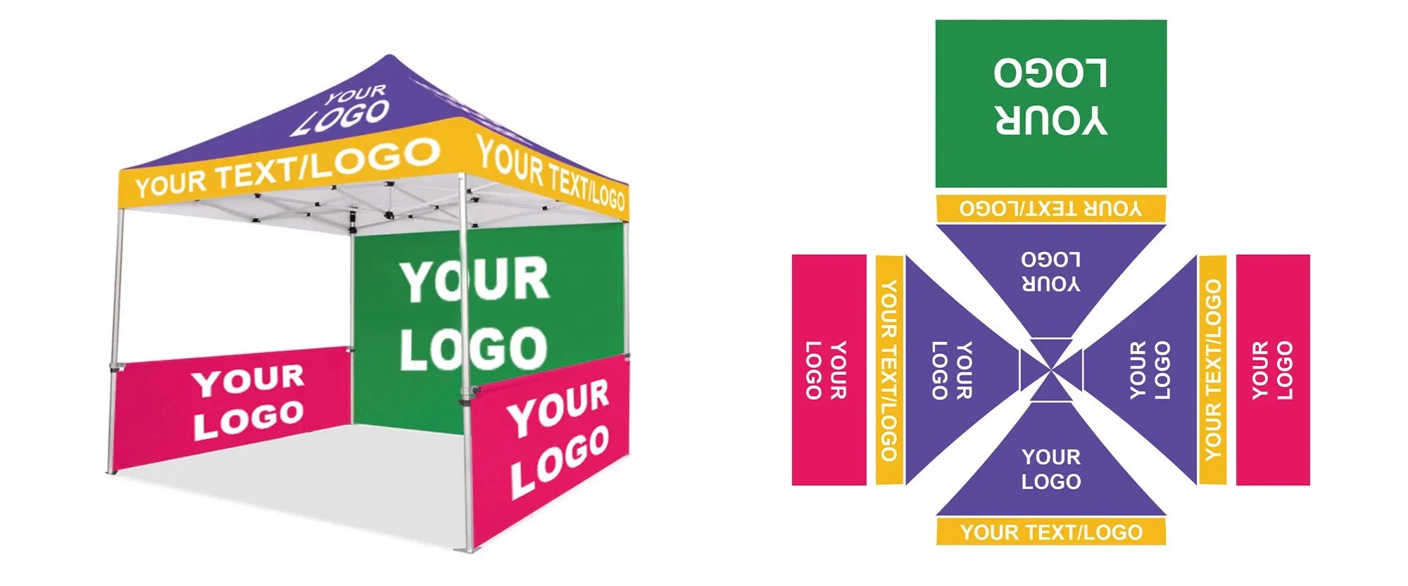 Carpa comercial resistente y personalizada para eventos: toldo desplegable de aluminio hexagonal de 3 x 3 metros con marca.