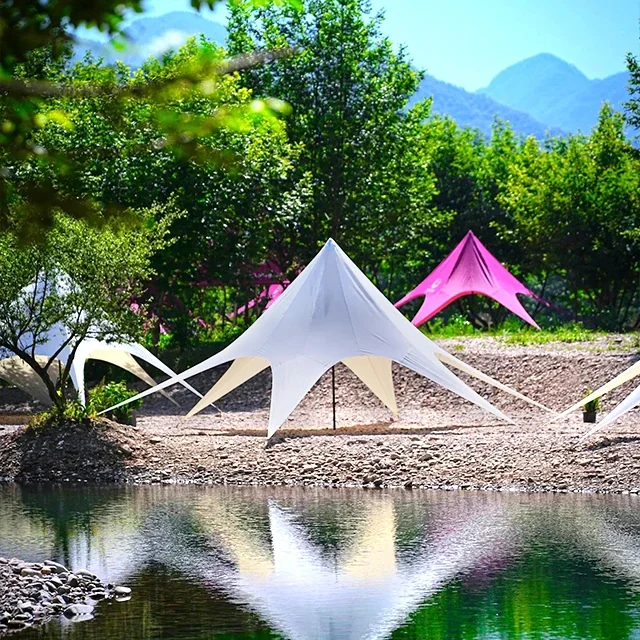 Tienda glamping de lujo impermeable para exteriores - Tienda de campaña con dosel grande