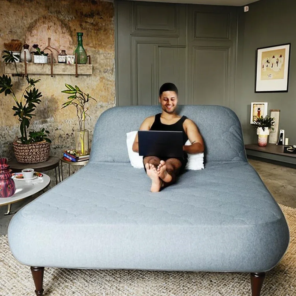 Kokoontaitettava nukkapintainen ilmapatja - Yhden hengen puhallettava sänky (matkailu/retkeily)