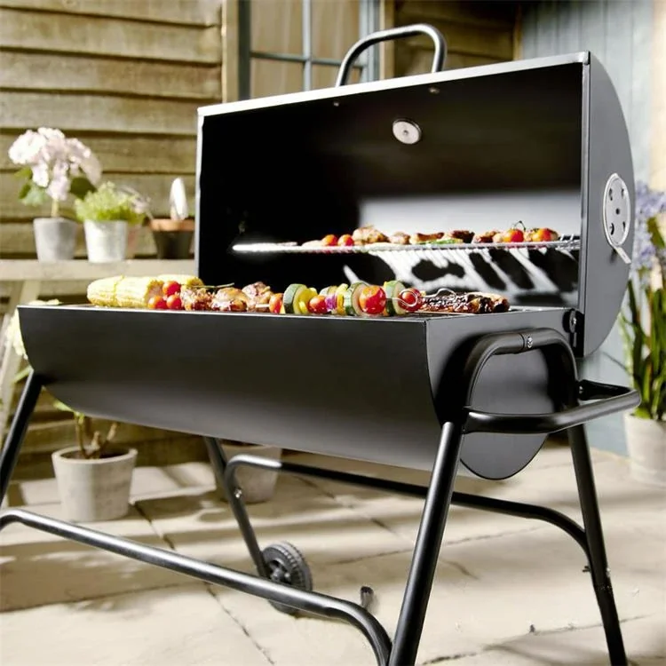 SCB-17 Runder Holzkohlegrill - Tragbarer 3-in-1-Speck- und Räucherofen für Camping, Picknicks und Outdoor-Küche