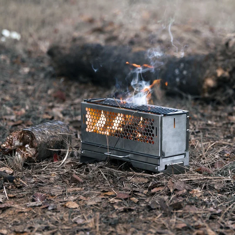 JWQ-037 Estufa portátil para acampar - Estufa de leña plegable de acero inoxidable