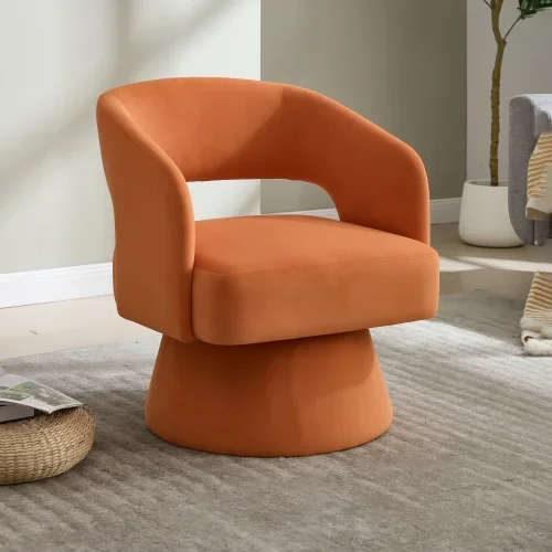 Sillones giratorios modernos de terciopelo para sala de estar - Naranja/Blanco/Negro