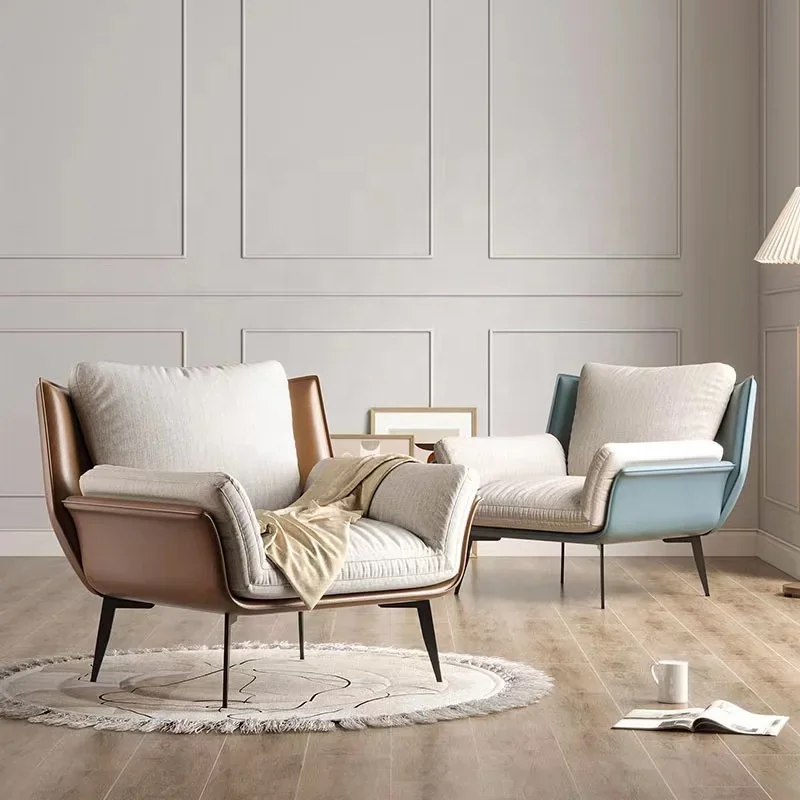 Fauteuil lounge moderne une place - Structure en métal, revêtement en velours côtelé, idéal pour le salon