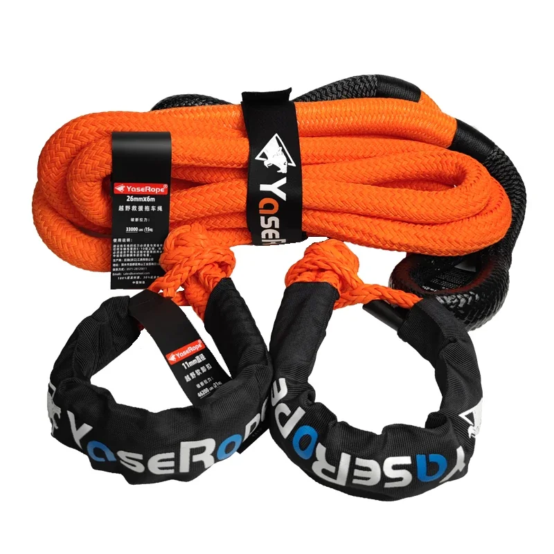 Kestävä 6 m x 25 mm 15T kineettinen köysisarja maastoajoneuvojen hinaustöihin