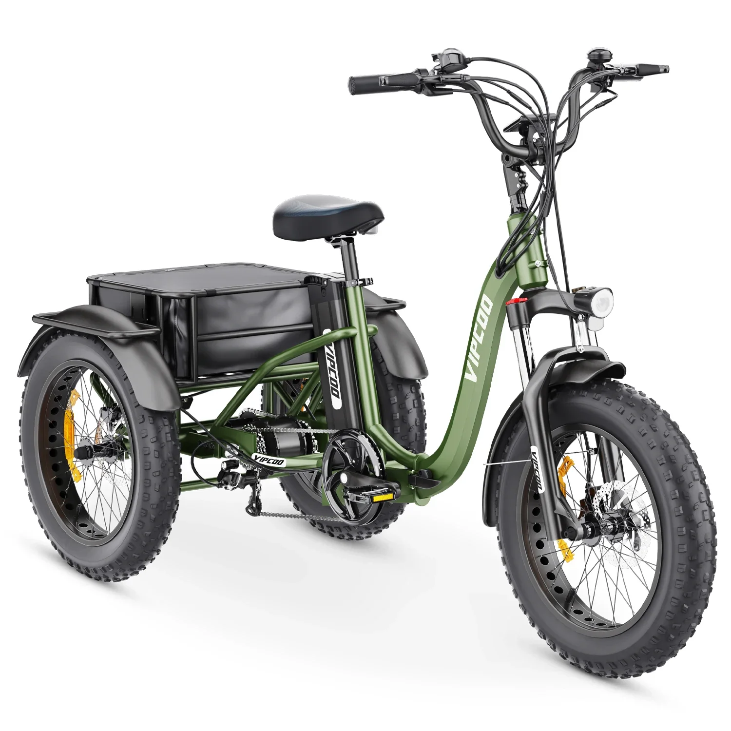 Tricycle cargo électrique VIPCOO ET1, 3 roues, moteur sans balais 48 V 750 W et batterie 20 Ah, expédition immédiate depuis nos entrepôts aux États-Unis, au Royaume-Uni et en Europe.