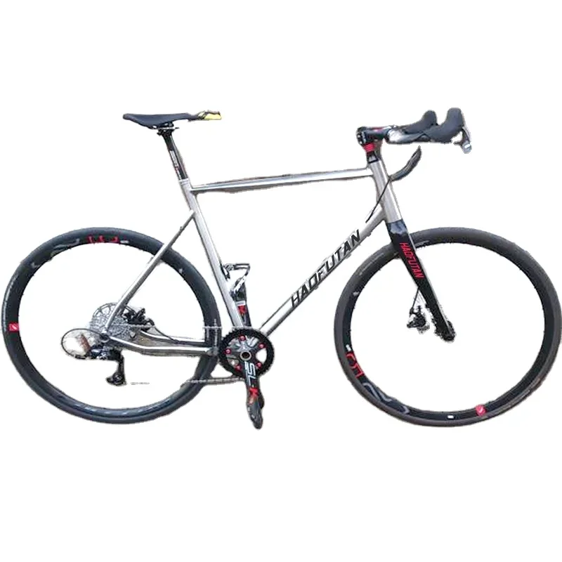 Mukautettava 58 cm titaanista valmistettu maantiepyörän runko - levy-, sora- ja HFT-A9131 täyshiilikuituisella haarukalla