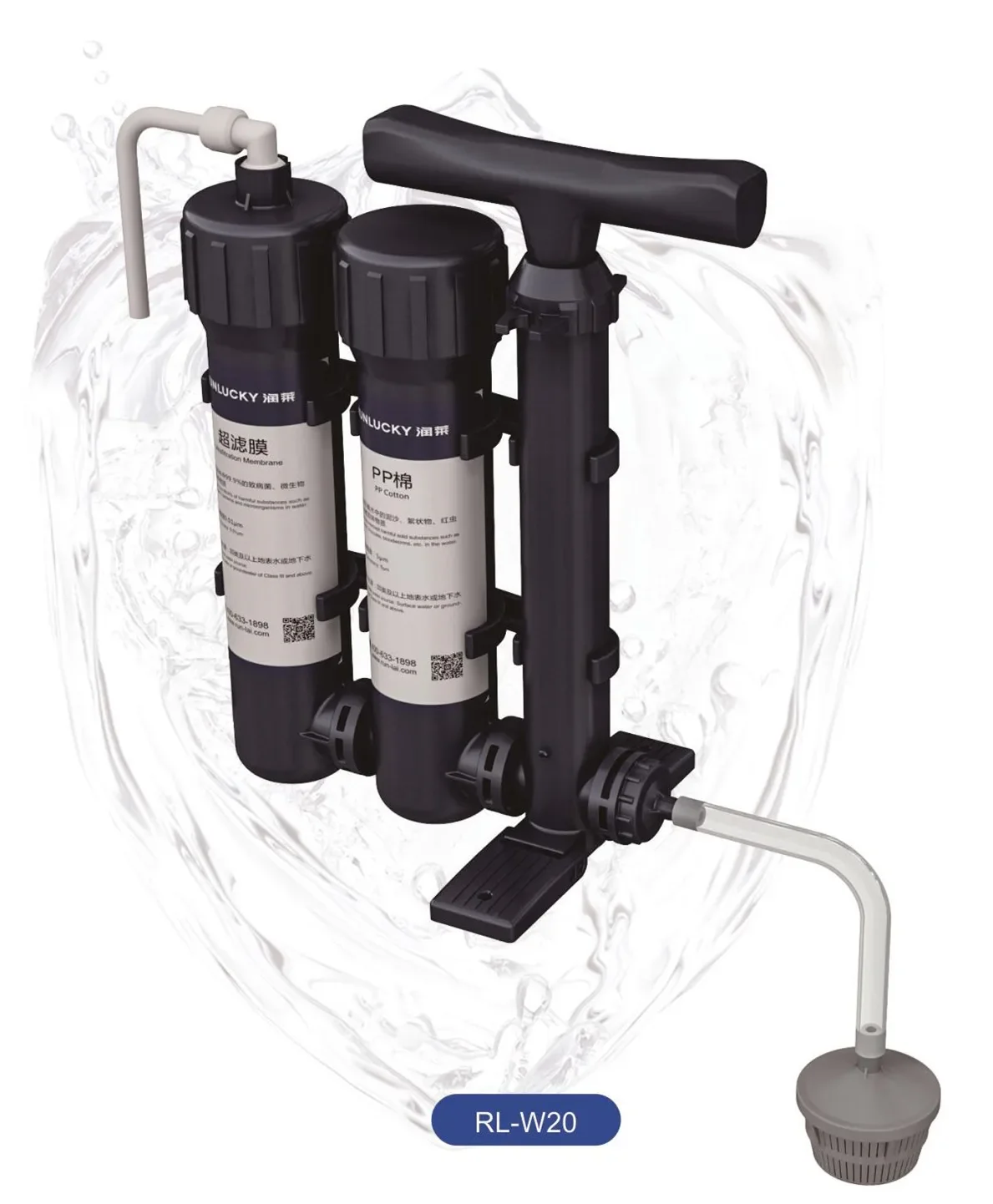 Tragbarer Handdruckwasserfilter für den Outdoor-Einsatz – Überlebenstraining für Soldaten, in der Wildnis, beim Camping und im Fahrzeug